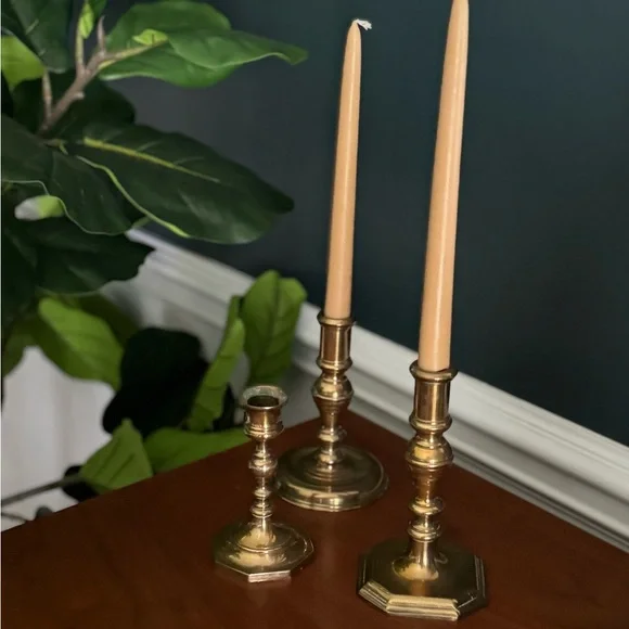 3 brass candleholders Accents